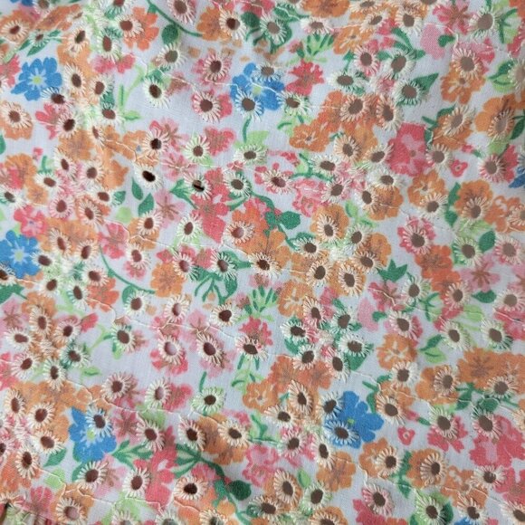 Aqua Floral Mini Dress Delicate Embroidered Lace Bright Colorful Prairie Size M - Picture 6 of 11